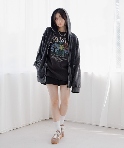 Anui（アニュイ）の「【UNISEX/選べる着丈】ピグメントZIPパーカー（パーカー・レディース・ブラック/カモフラージュ・SMALL/MEDIUM）」の7枚目の写真