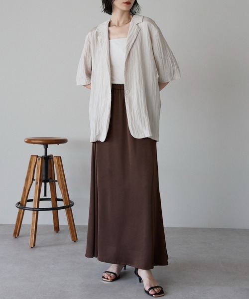 セール】ワッシャーサテン5分袖テーラードジャケット