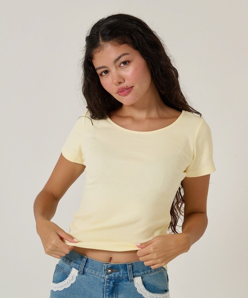 TINA:JOJUN(ティーナジョジュン)の「ラウンドネック リブ Tシャツ TINA:JOJUN(Tシャツ/カットソー・レディース・ネイビー/ホワイト/ブラック/クリーム・M)」の13枚目の写真
