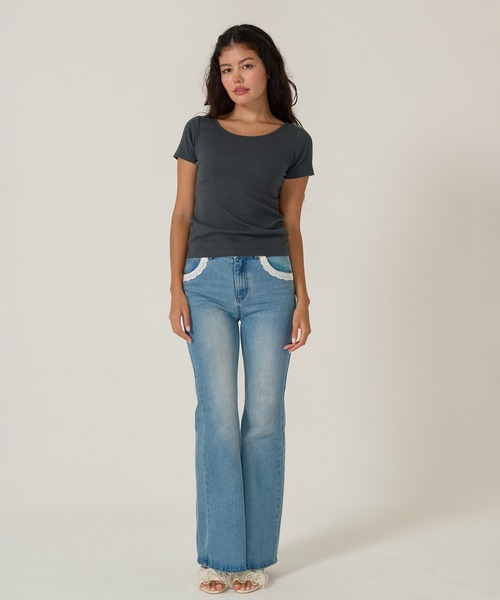 TINA:JOJUN(ティーナジョジュン)の「ラウンドネック リブ Tシャツ TINA:JOJUN(Tシャツ/カットソー・レディース・ネイビー/ホワイト/ブラック/クリーム・M)」の11枚目の写真