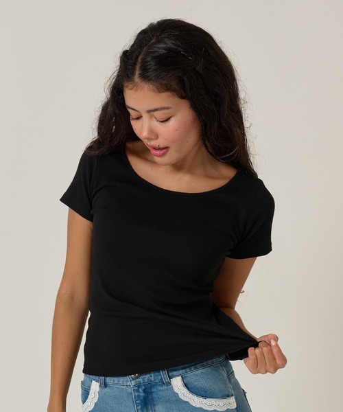 TINA:JOJUN(ティーナジョジュン)の「ラウンドネック リブ Tシャツ TINA:JOJUN(Tシャツ/カットソー・レディース・ネイビー/ホワイト/ブラック/クリーム・M)」の6枚目の写真