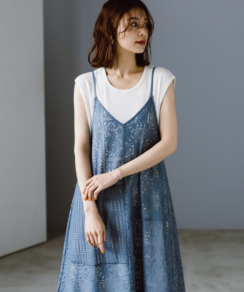 studio CLIP（スタディオクリップ）の「【セットアイテム】レースキャミ・タンクトップワンピース[プチサイズあり]（ワンピース・レディース・ブラック/アイボリー/ライトブルー・FREE/PF）」の3枚目の写真