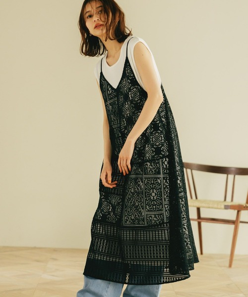 studio CLIP（スタディオクリップ）の「【セットアイテム】レースキャミ・タンクトップワンピース[プチサイズあり]（ワンピース・レディース・ブラック/アイボリー/ライトブルー・FREE/PF）」の6枚目の写真