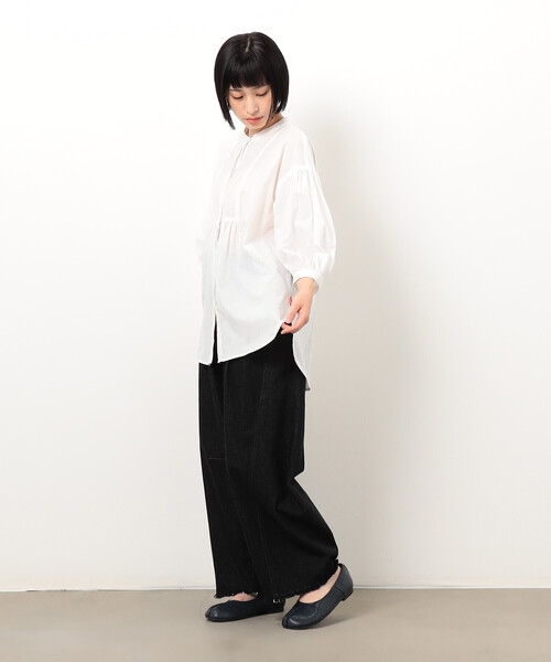 ONIGIRI（オニギリ）の「シアーシャツブラウス（シャツ/ブラウス・レディース・ネイビー/オフホワイト・FREE）」の4枚目の写真