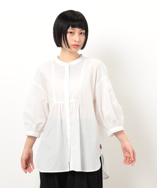 ONIGIRI（オニギリ）の「シアーシャツブラウス（シャツ/ブラウス・レディース・ネイビー/オフホワイト・FREE）」の7枚目の写真