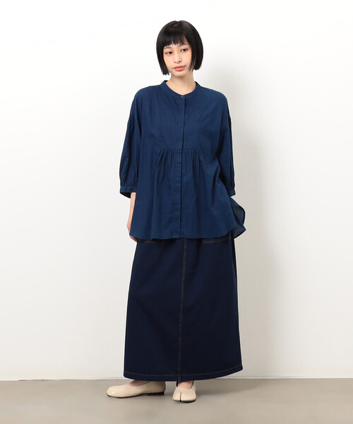 ONIGIRI（オニギリ）の「シアーシャツブラウス（シャツ/ブラウス・レディース・ネイビー/オフホワイト・FREE）」の9枚目の写真