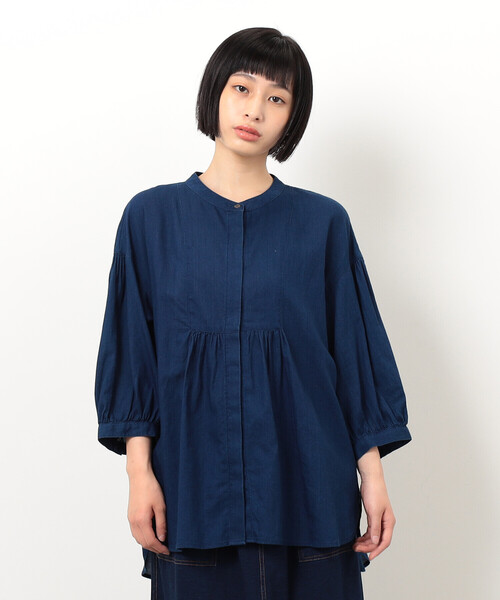 ONIGIRI（オニギリ）の「シアーシャツブラウス（シャツ/ブラウス・レディース・ネイビー/オフホワイト・FREE）」の12枚目の写真