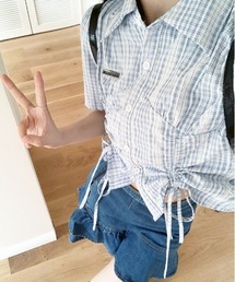 VIBGYOR | ドロストチェックワンポイントクロップドシャツ(CZ)(シャツ/ブラウス)