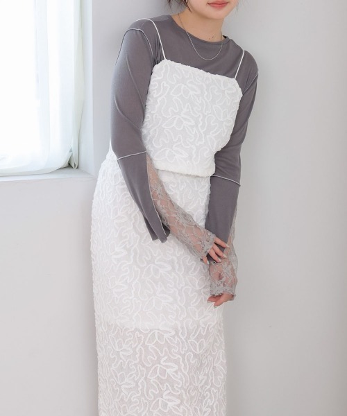 Bab(バブ)の「コード刺繍ベロアスカート(スカート・レディース・ベージュ/ブラック/オフホワイト・M)」の5枚目の写真