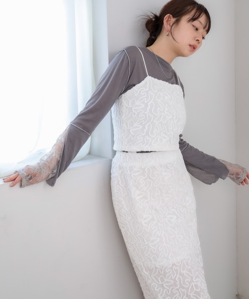 Bab(バブ)の「コード刺繍ベロアスカート(スカート・レディース・ベージュ/ブラック/オフホワイト・M)」の7枚目の写真