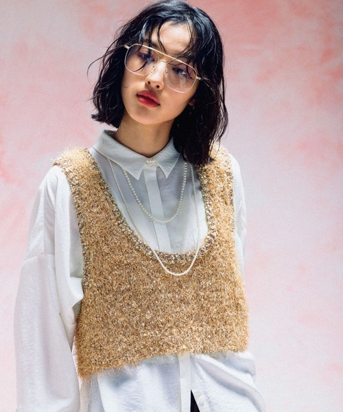 LEPSIM（レプシィム）の「3.5ゲージファンシーヤーンベスト　579216（ベスト・レディース・グレー/ブラック/キャメル・FREE）」の3枚目の写真