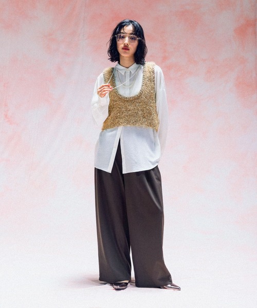 LEPSIM（レプシィム）の「3.5ゲージファンシーヤーンベスト　579216（ベスト・レディース・グレー/ブラック/キャメル・FREE）」の16枚目の写真