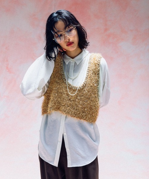 LEPSIM（レプシィム）の「3.5ゲージファンシーヤーンベスト　579216（ベスト・レディース・グレー/ブラック/キャメル・FREE）」の19枚目の写真