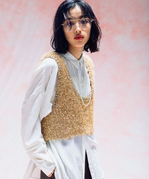 LEPSIM（レプシィム）の「3.5ゲージファンシーヤーンベスト　579216（ベスト・レディース・グレー/ブラック/キャメル・FREE）」の21枚目の写真