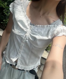 idem | 2way shirring puff frill blouse/ 2wayコットンパフスリブラウス(シャツ/ブラウス)