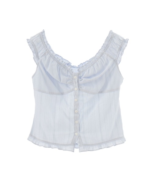 ブラウス シャツ 2way shirring puff frill blouse/ 2wayコットンパフスリブラウス レディース プチプラバー釦とろみブラウス（シャツ/ブラウス）｜natural