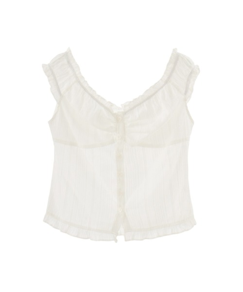 idem(イデム)の「2way shirring puff frill blouse/ 2wayコットンパフスリブラウス(シャツ/ブラウス・レディース・ブルー/ホワイト・FREE)」の6枚目の写真