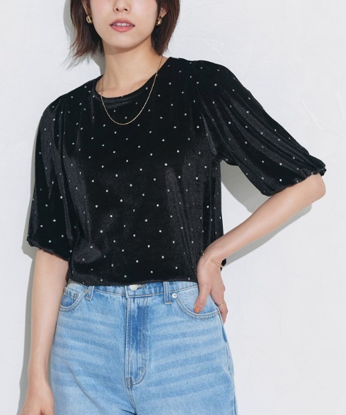 Pierrot(ピエロ)の「ラメドットベロアトップス(Tシャツ/カットソー・レディース・ライトベージュ/ブラック・M/L)」の17枚目の写真