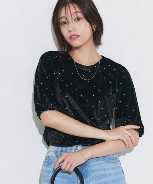 Pierrot(ピエロ)の「ラメドットベロアトップス(Tシャツ/カットソー・レディース・ライトベージュ/ブラック・M/L)」の18枚目の写真