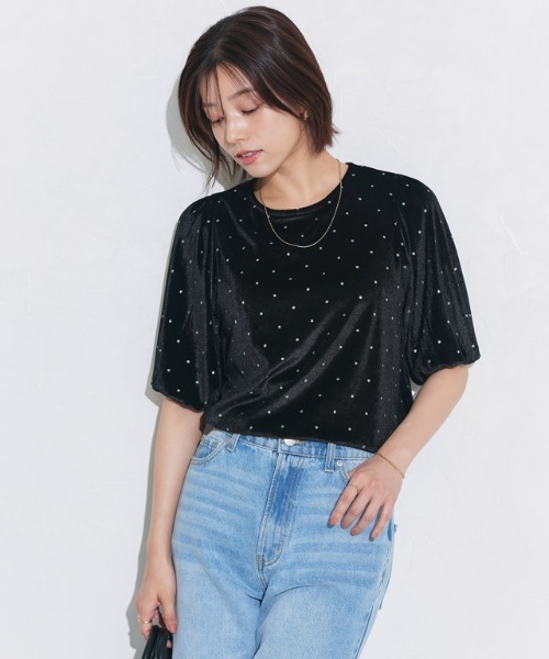 Pierrot(ピエロ)の「ラメドットベロアトップス(Tシャツ/カットソー・レディース・ライトベージュ/ブラック・M/L)」の19枚目の写真