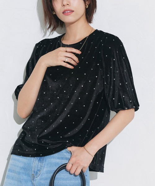 Pierrot(ピエロ)の「ラメドットベロアトップス(Tシャツ/カットソー・レディース・ライトベージュ/ブラック・M/L)」の22枚目の写真