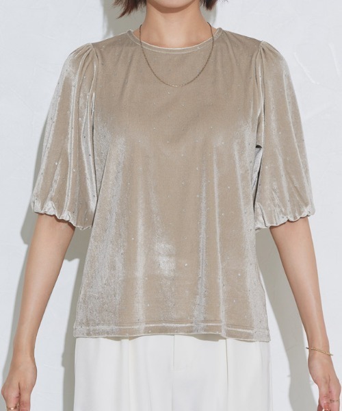Pierrot(ピエロ)の「ラメドットベロアトップス(Tシャツ/カットソー・レディース・ライトベージュ/ブラック・M/L)」の10枚目の写真