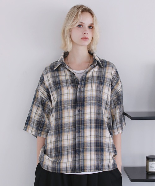 ROCHEM(ローシェン)の「ヴィンテージ加工オンブレチェック半袖シャツ(シャツ/ブラウス・メンズ・ブルー/ブラウン/グレー/ネイビー/ブラック・L/M/S/XS)」の12枚目の写真