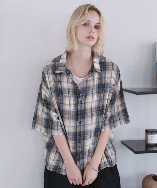 ROCHEM(ローシェン)の「ヴィンテージ加工オンブレチェック半袖シャツ(シャツ/ブラウス・メンズ・ブルー/ブラウン/グレー/ネイビー/ブラック・L/M/S/XS)」の14枚目の写真