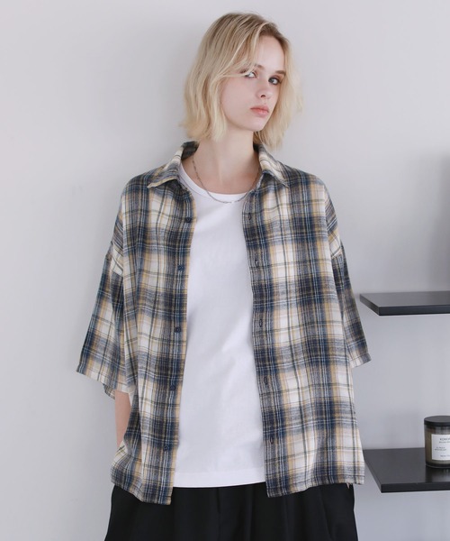 ROCHEM(ローシェン)の「ヴィンテージ加工オンブレチェック半袖シャツ(シャツ/ブラウス・メンズ・ブルー/ブラウン/グレー/ネイビー/ブラック・L/M/S/XS)」の15枚目の写真