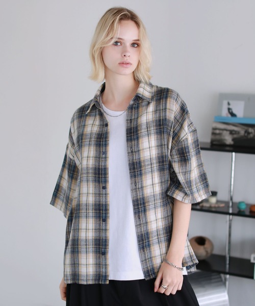 ROCHEM(ローシェン)の「ヴィンテージ加工オンブレチェック半袖シャツ(シャツ/ブラウス・メンズ・ブルー/ブラウン/グレー/ネイビー/ブラック・L/M/S/XS)」の18枚目の写真