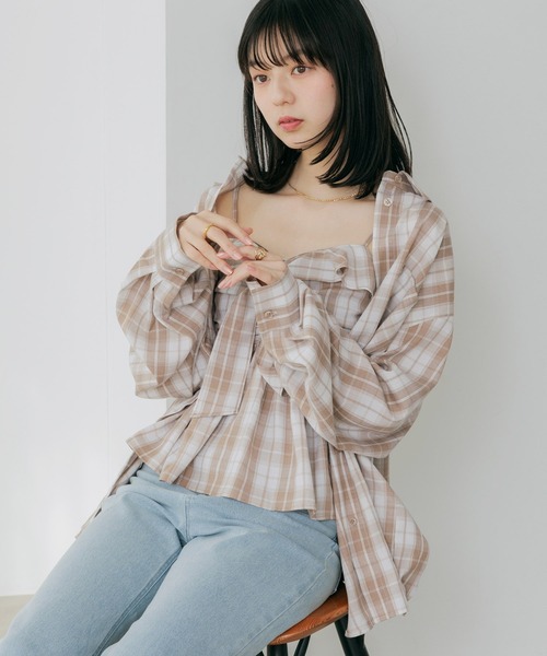 Heather（ヘザー）の「【着回し力も肌見せも、着方次第で女っぽく】マルチWAYBIGチェックシャツ　590779（シャツ/ブラウス・レディース・ブラウン/ブラック/ネイビー/チャコールグレー/ブルー/ブラック系その他/ブルー系その他/ベージュ・FREE）」の6枚目の写真