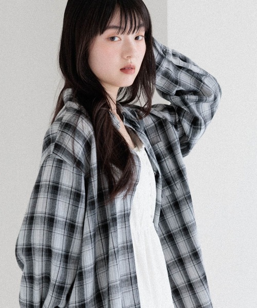 Heather（ヘザー）の「【着回し力も肌見せも、着方次第で女っぽく】マルチWAYBIGチェックシャツ　590779（シャツ/ブラウス・レディース・ブラウン/ブラック/ネイビー/チャコールグレー・FREE）」の11枚目の写真