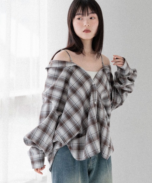 Heather（ヘザー）の「【着回し力も肌見せも、着方次第で女っぽく】マルチWAYBIGチェックシャツ　590779（シャツ/ブラウス・レディース・ブラウン/ブラック/ネイビー/チャコールグレー・FREE）」の15枚目の写真