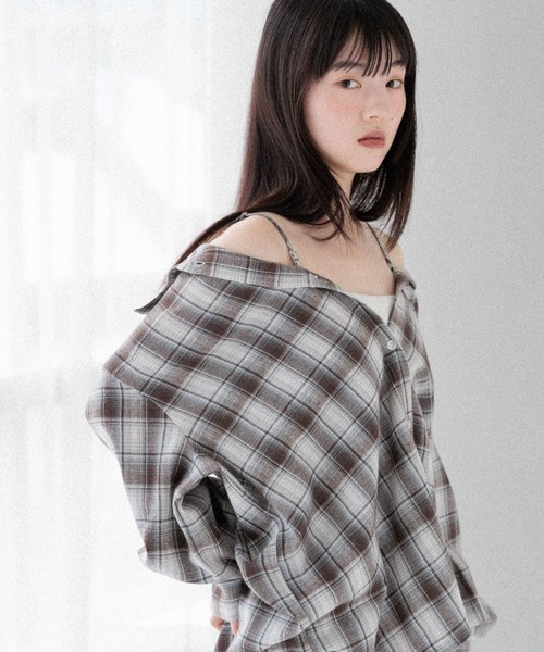 Heather（ヘザー）の「【着回し力も肌見せも、着方次第で女っぽく】マルチWAYBIGチェックシャツ　590779（シャツ/ブラウス・レディース・ブラウン/ブラック/ネイビー/チャコールグレー・FREE）」の16枚目の写真