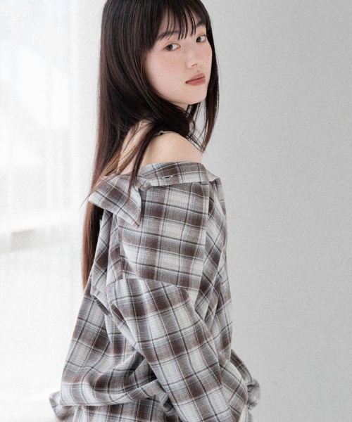 Heather（ヘザー）の「【着回し力も肌見せも、着方次第で女っぽく】マルチWAYBIGチェックシャツ　590779（シャツ/ブラウス・レディース・ブラウン/ブラック/ネイビー/チャコールグレー・FREE）」の17枚目の写真