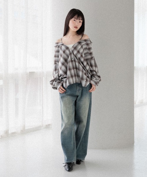 Heather（ヘザー）の「【着回し力も肌見せも、着方次第で女っぽく】マルチWAYBIGチェックシャツ　590779（シャツ/ブラウス・レディース・ブラウン/ブラック/ネイビー/チャコールグレー・FREE）」の19枚目の写真