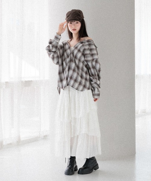 ブラウス シャツ マルチWAYBIGチェックシャツ　590779 レディース tiptop ブラウス シャツ チェックマルチwayBIGシャツ レディース