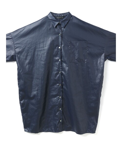 mizuiroind（ミズイロインド）の「mizuiro ind グロッシーワイドハーフスリーブシャツワンピース（ワンピース・レディース・グレー/ブラック/ネイビー・FREE）」の15枚目の写真