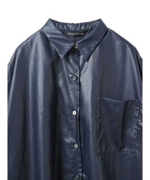 mizuiroind（ミズイロインド）の「mizuiro ind グロッシーワイドハーフスリーブシャツワンピース（ワンピース・レディース・グレー/ブラック/ネイビー・FREE）」の16枚目の写真