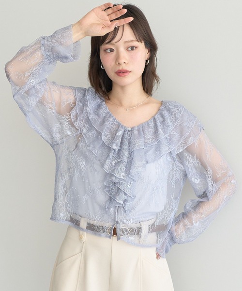 earth music&ecology(アースミュージックアンドエコロジー)の「SET2点ラッフルレースブラウス+キャミソール(シャツ/ブラウス・レディース・ブラック/オフホワイト/ブルー系その他7・FREE)」の3枚目の写真