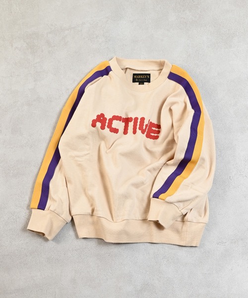 MARKEY'S（マーキーズ）の「カラーテープスウェット（スウェット・キッズ・オフホワイト/杢グレー/オレンジ/モスグリーン・80/90/95/100/110/120/130/140/150）」の2枚目の写真