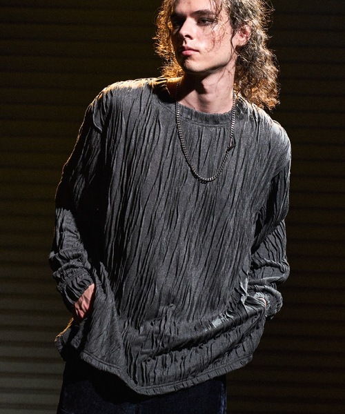 CASPER JOHN（キャスパージョン）の「Striped crape cut-sew / 楊柳カットソー（Tシャツ/カットソー・メンズ・ブラック/ホワイト/グレー・SMALL/X-SMALL/LARGE/MEDIUM）」の3枚目の写真