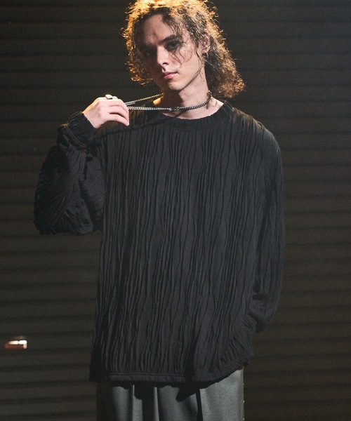 CASPER JOHN（キャスパージョン）の「Striped crape cut-sew / 楊柳カットソー（Tシャツ/カットソー・メンズ・ブラック/ホワイト/グレー・SMALL/X-SMALL/LARGE/MEDIUM）」の2枚目の写真