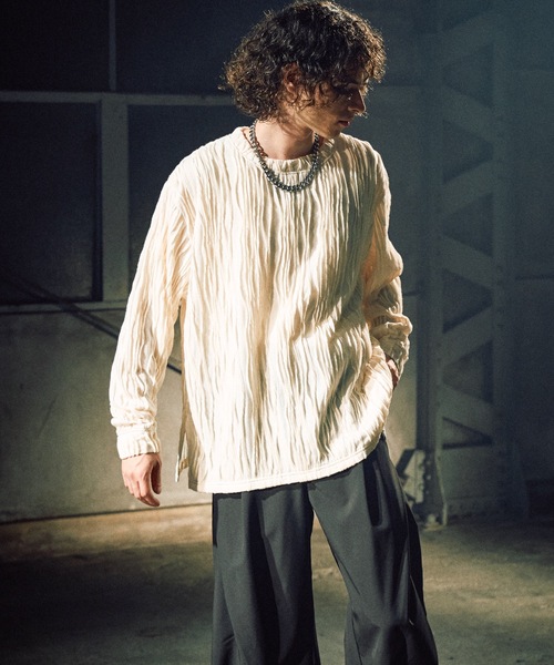 CASPER JOHN（キャスパージョン）の「Striped crape cut-sew / 楊柳カットソー（Tシャツ/カットソー・メンズ・ブラック/ホワイト/グレー・SMALL/X-SMALL/LARGE/MEDIUM）」の5枚目の写真