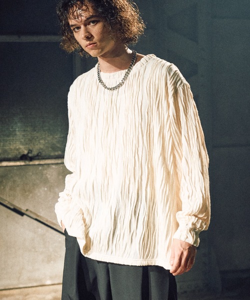 CASPER JOHN（キャスパージョン）の「Striped crape cut-sew / 楊柳カットソー（Tシャツ/カットソー・メンズ・ブラック/ホワイト/グレー・SMALL/X-SMALL/LARGE/MEDIUM）」の4枚目の写真