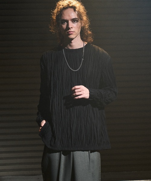 CASPER JOHN（キャスパージョン）の「Striped crape cut-sew / 楊柳カットソー（Tシャツ/カットソー・メンズ・ブラック/ホワイト/グレー・SMALL/X-SMALL/LARGE/MEDIUM）」の9枚目の写真