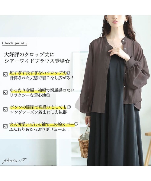GOLDJAPAN(ゴールドジャパン)の「ボリュームスリーブクロップドシアーブラウス【大きいサイズ対応】(シャツ/ブラウス・レディース・ブルー/ブラック/モカ・LL~3L/4L~5L)」の5枚目の写真