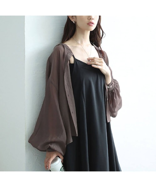 GOLDJAPAN(ゴールドジャパン)の「ボリュームスリーブクロップドシアーブラウス【大きいサイズ対応】(シャツ/ブラウス・レディース・ブルー/ブラック/モカ・LL~3L/4L~5L)」の16枚目の写真