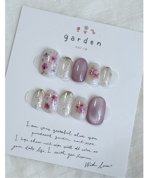 garden】押し花ネイル pink(MA)（ネイルシール/ネイルチップ
