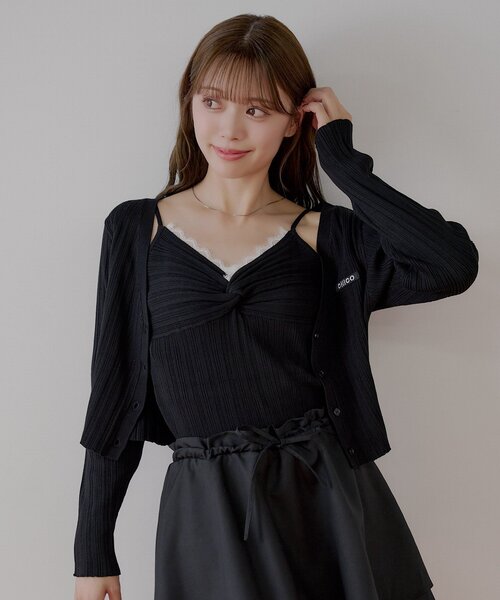 Chico(チコ)の「カシュクールレースキャミコンパクトカーディガンセット(カーディガン/ボレロ・レディース・ブラック/グレー/ピンク/ホワイト・FREE)」の3枚目の写真